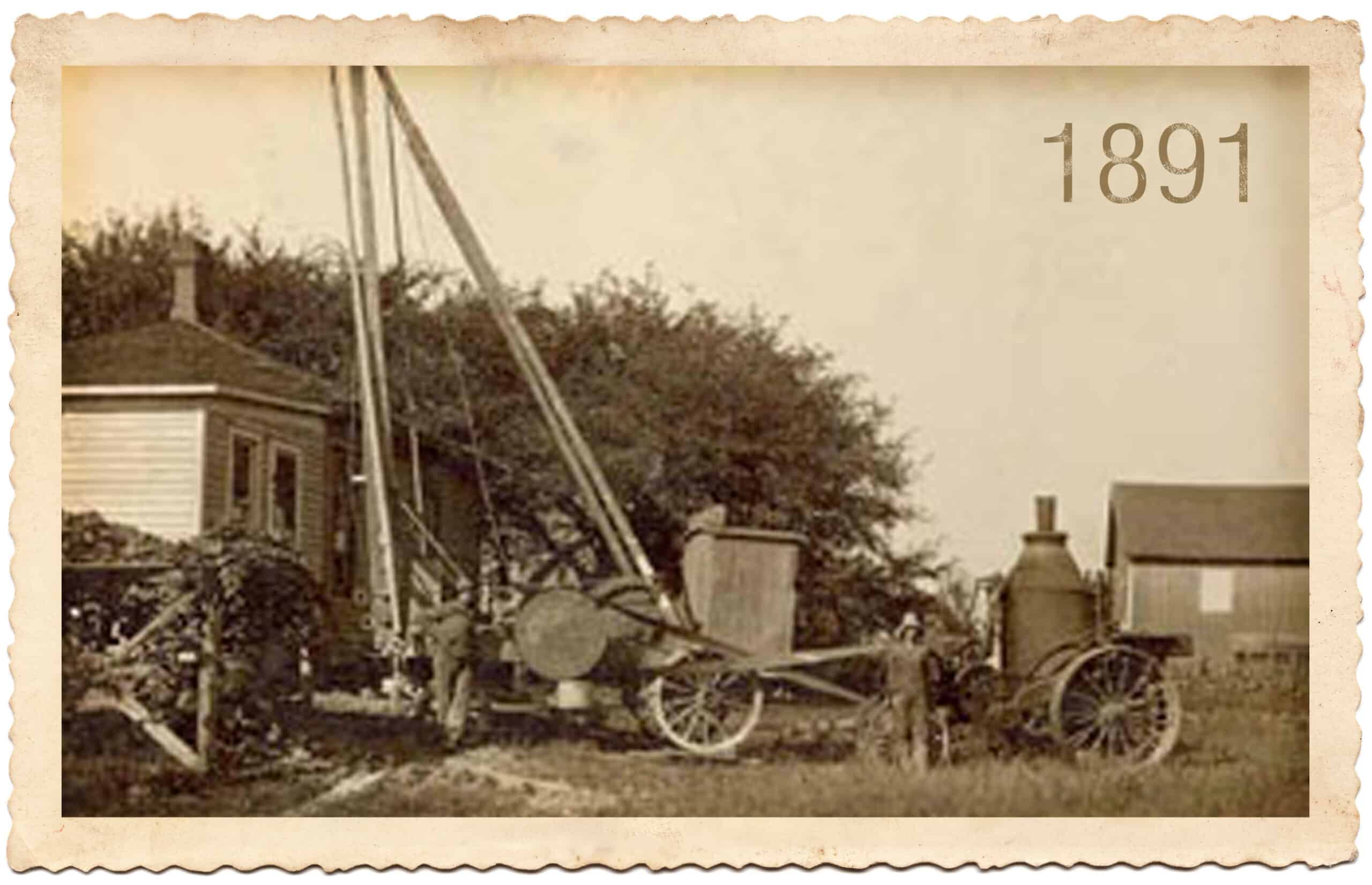 James Moody and Associates groundwater professionals since 1891 started with steam-driven drillings rigs in Crawford County, PA old sepia company photo stamp